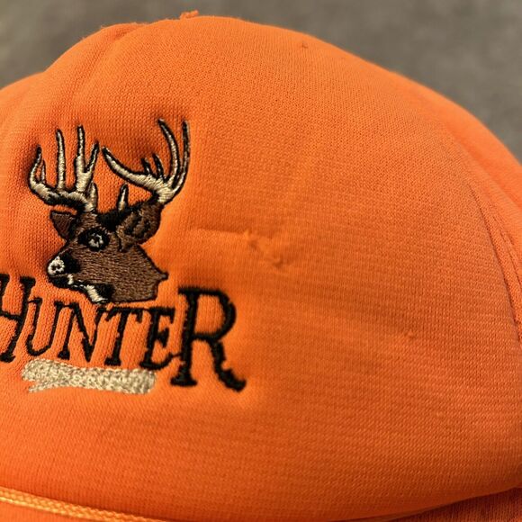 Vintage Whitetail Deer Hunter Safety Orange Foam Snapback Trucker Hat Cap - Picture 6 of 8